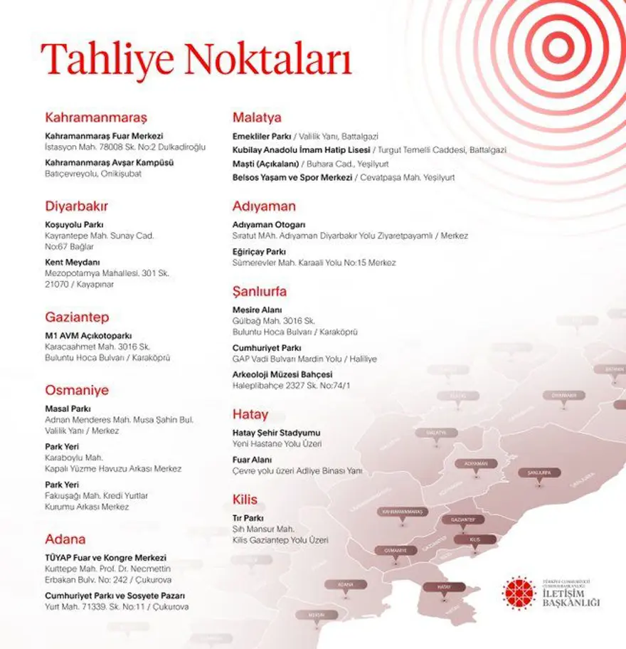 DEPREM BÖLGELERİNDEN TAHLİYE NOKTALARI 16