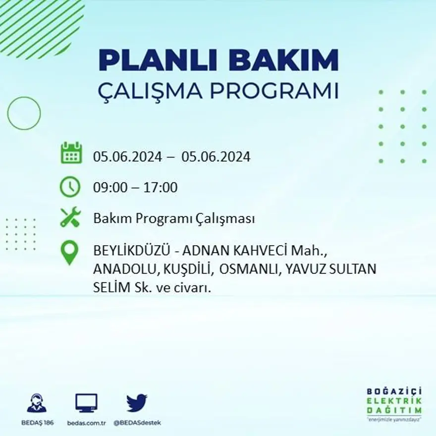 İstanbul'un 19 ilçesinde elektrik kesintisi: Elektrikler ne zaman gelecek? (5 Haziran BEDAŞ kesinti programı) 12 İstanbul'un 19 ilçesinde elektrik kesintisi: Elektrikler ne zaman gelecek? (5 Haziran BEDAŞ kesinti programı) 12