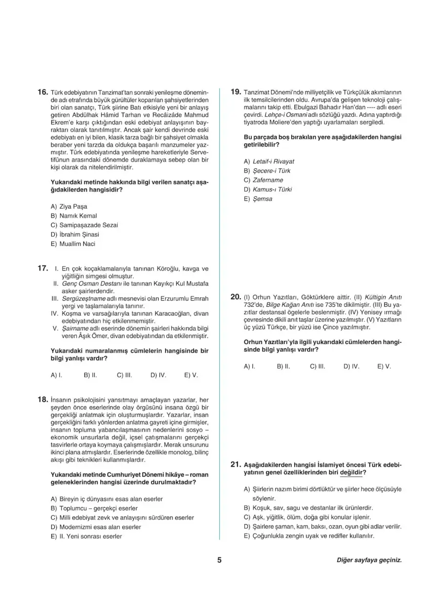 Uğur Okulları AYT -2 deneme sınavı 4