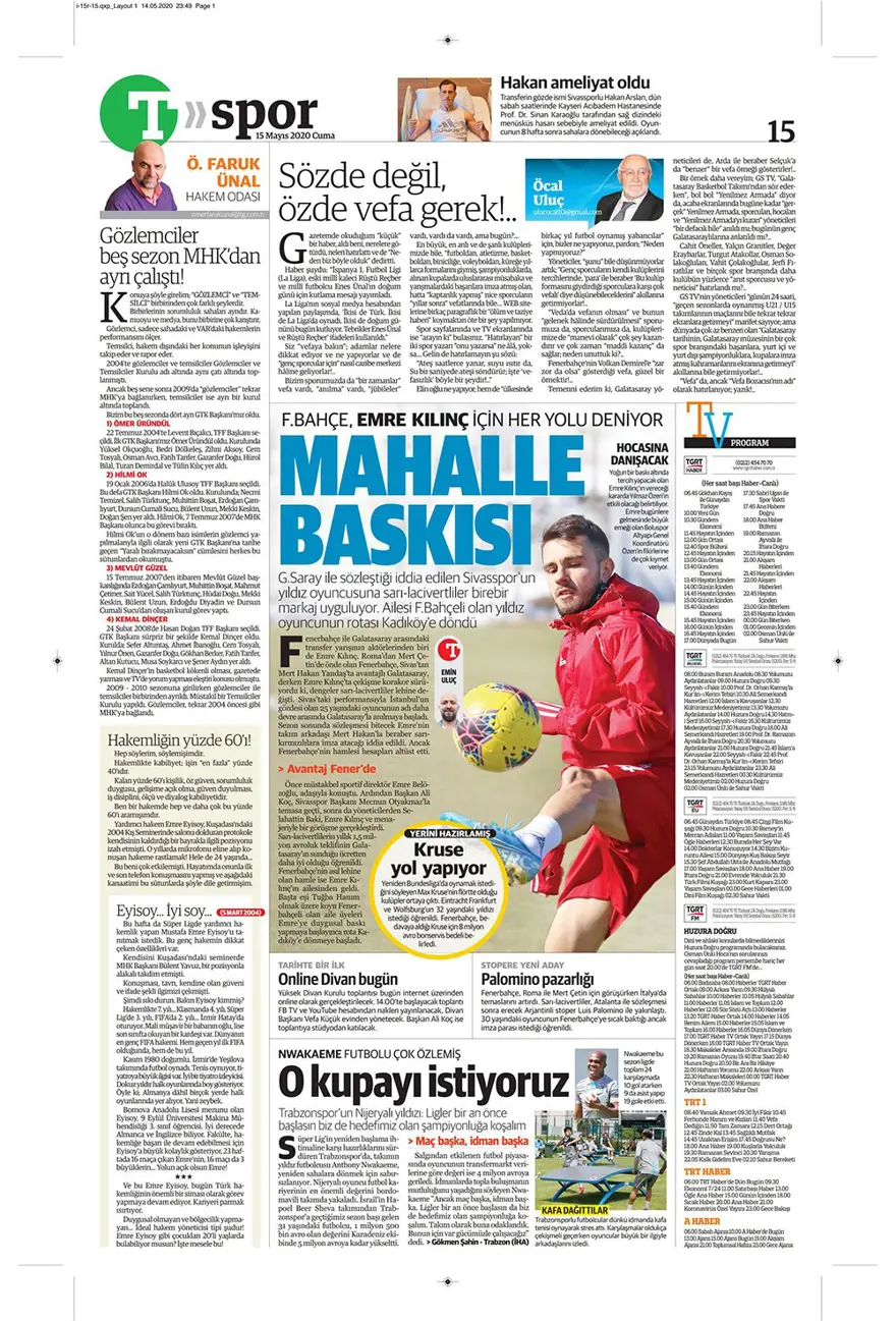 Günün spor manşetleri (15 Mayıs 2020) 6