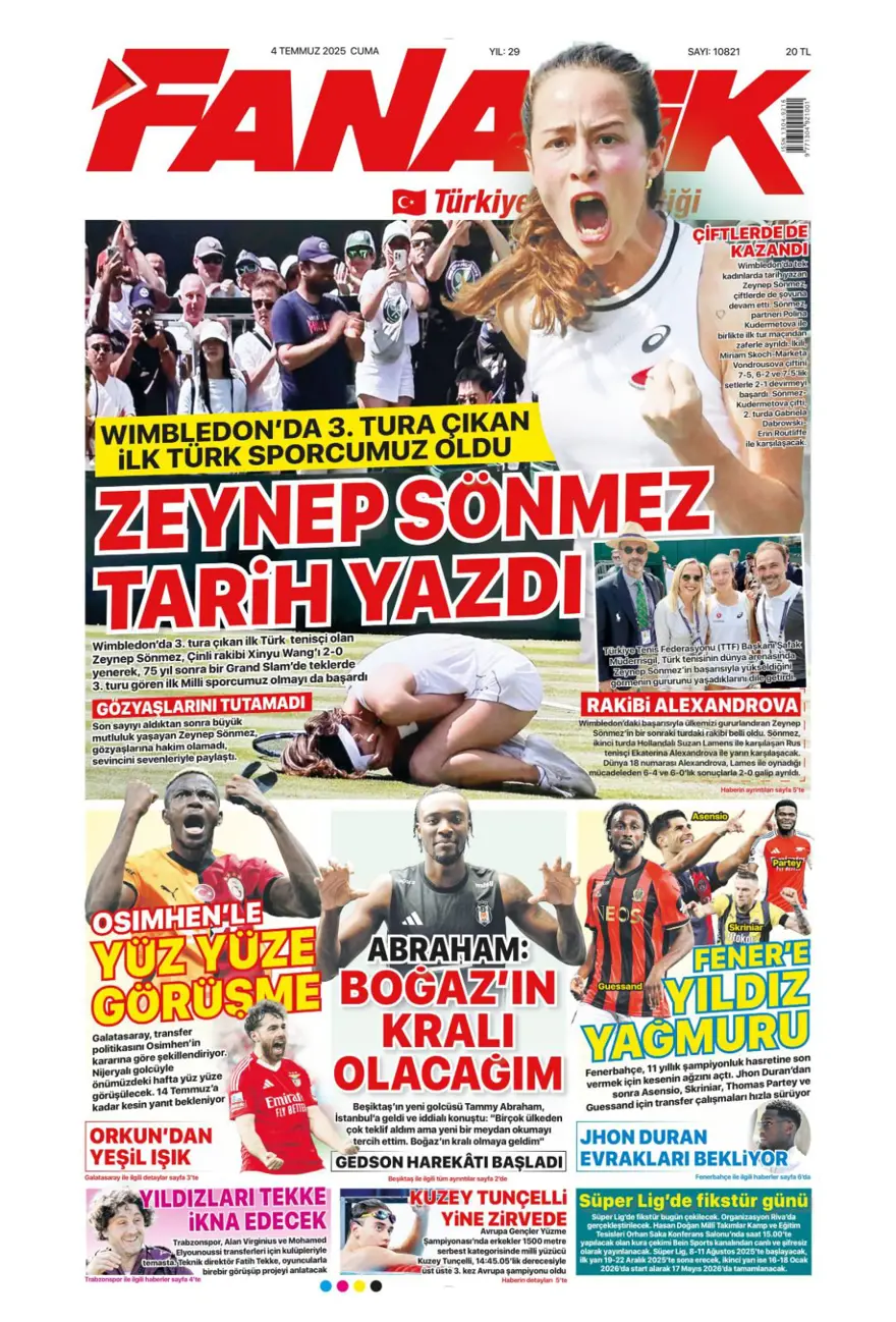 "Kale artık İrfan Can'ın" (4 Temmuz 2025 spor manşetleri) 
