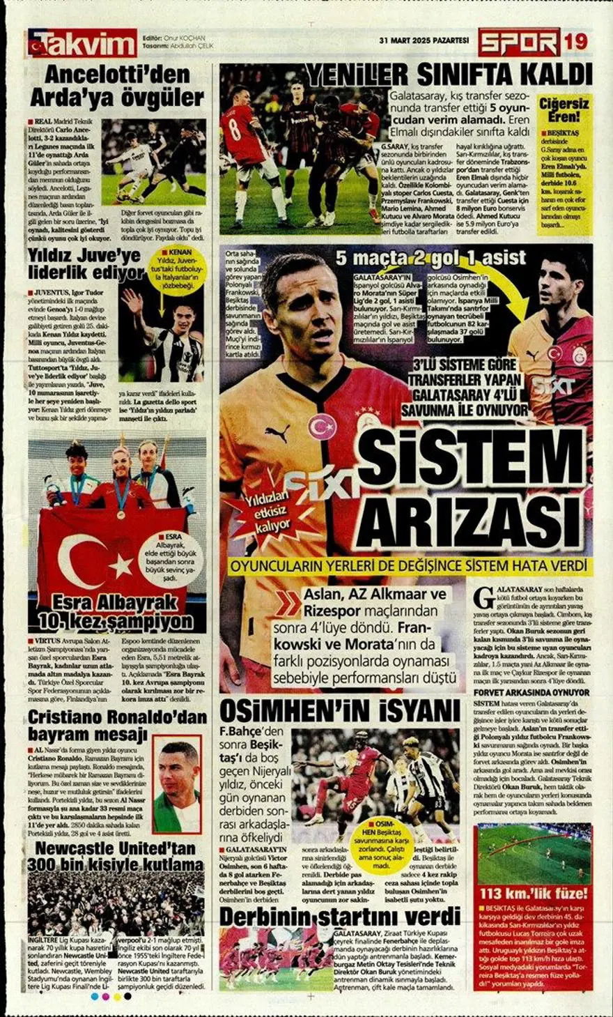 "Aslan'da büyük yemin" (31 Mart 2025 spor manşetleri) 5