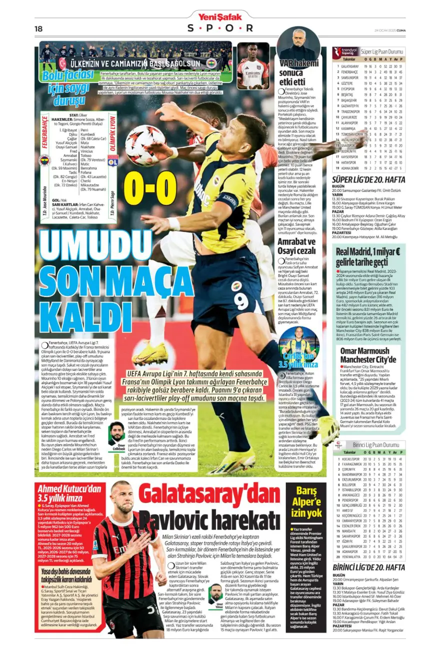 "Pavlovic sürprizi" (24 Ocak 2025 spor manşetleri) 34