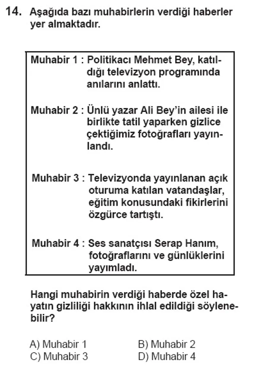 SBS 7. Sınıf Sosyal Bilimler Soruları 13