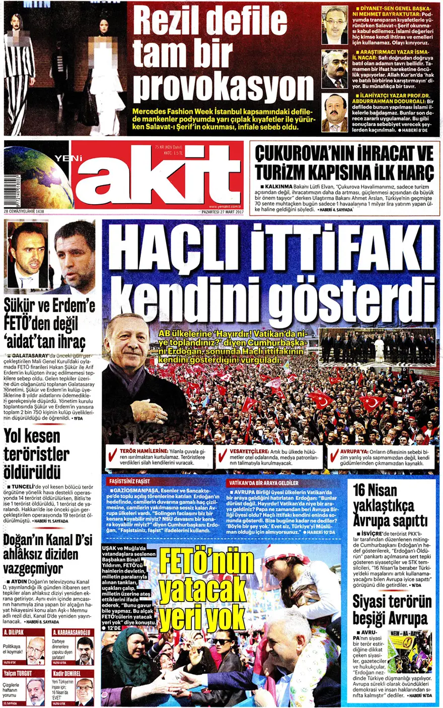 Günün gazete manşetleri - 27 Mart 2017 15