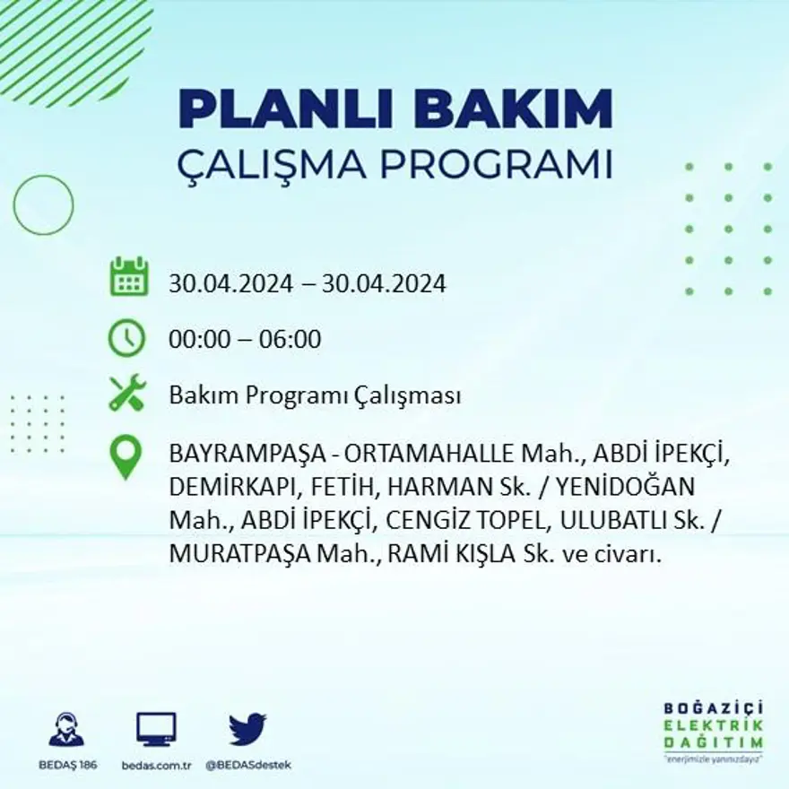 İstanbul'un 23 ilçesinde elektrik kesintisi: Elektrikler ne zaman gelecek? (30 Nisan tarihli BEDAŞ kesinti programı) 17