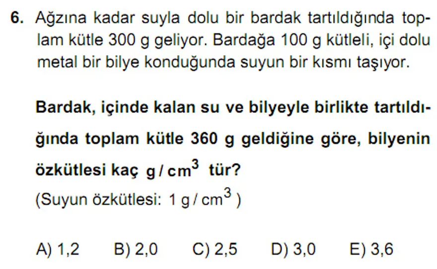 YGS Fen Bilimleri Soruları ve Yanıtları 5