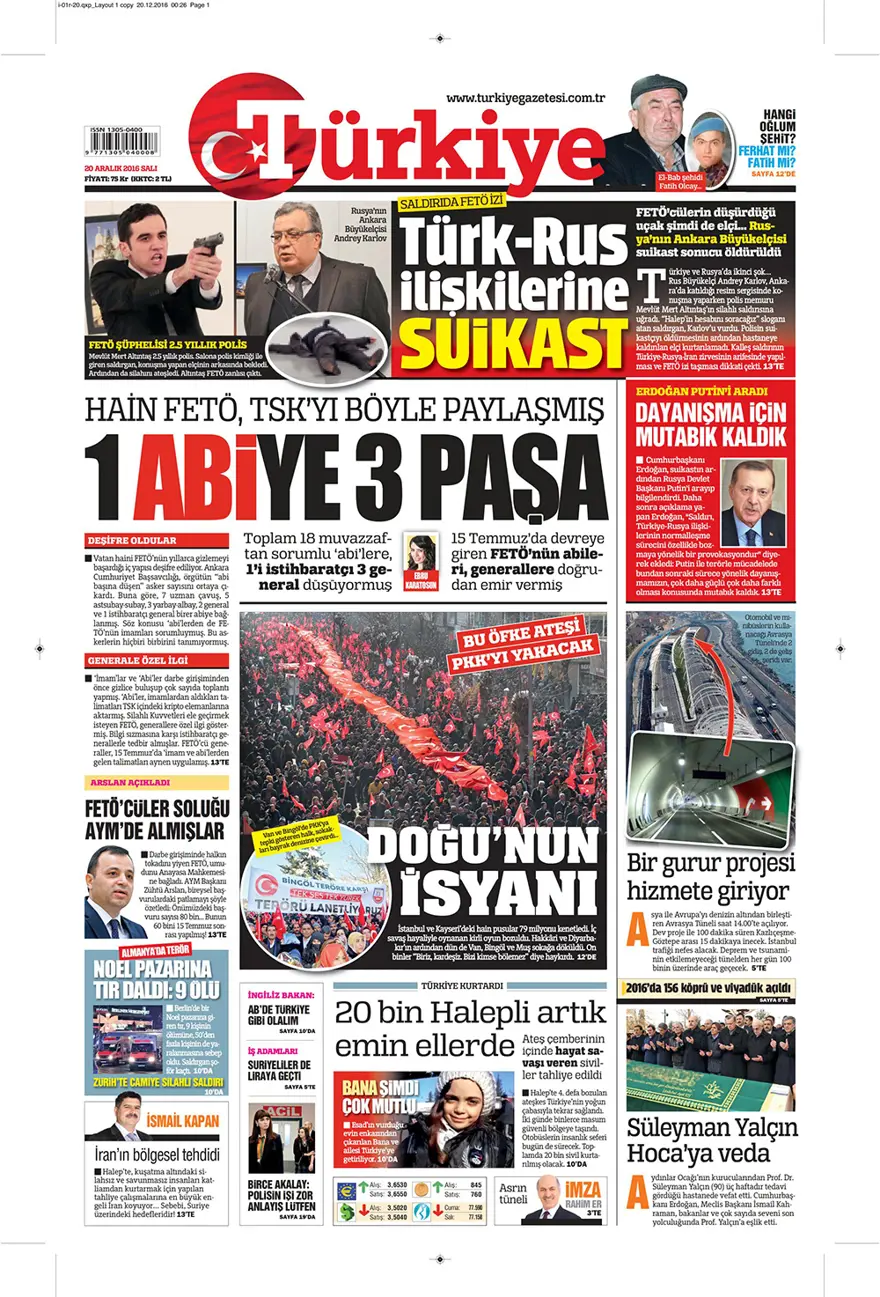 Günün gazete manşetleri - 20 Aralık 2016 16
