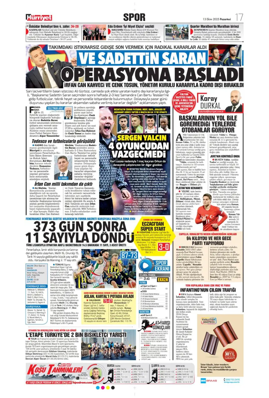 "Bayern'in dinamosu Fener'e..." (13 Ekim 2025 spor manşetleri) 7