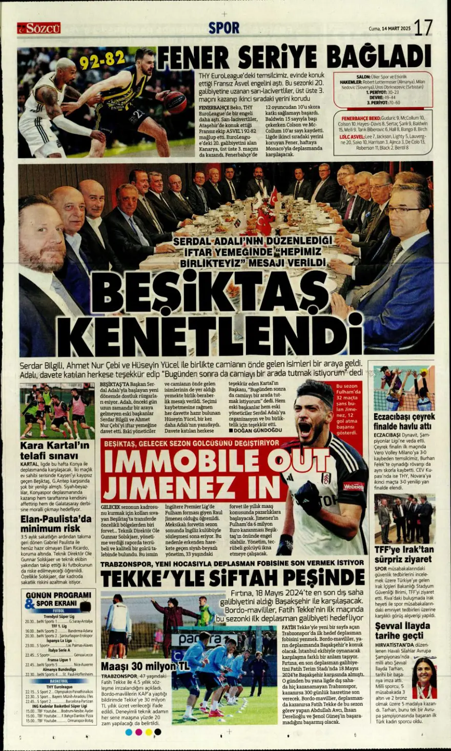 "Yazık oldu" (14 Mart 2025 spor manşetleri) 9