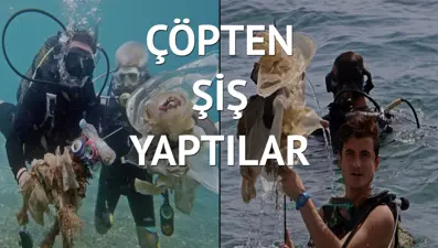 Kebap şişleriyle deniz dibinden çöp topladılar