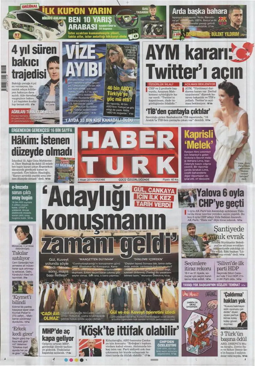 Günün gazete manşetleri - 3 Nisan 2014 1