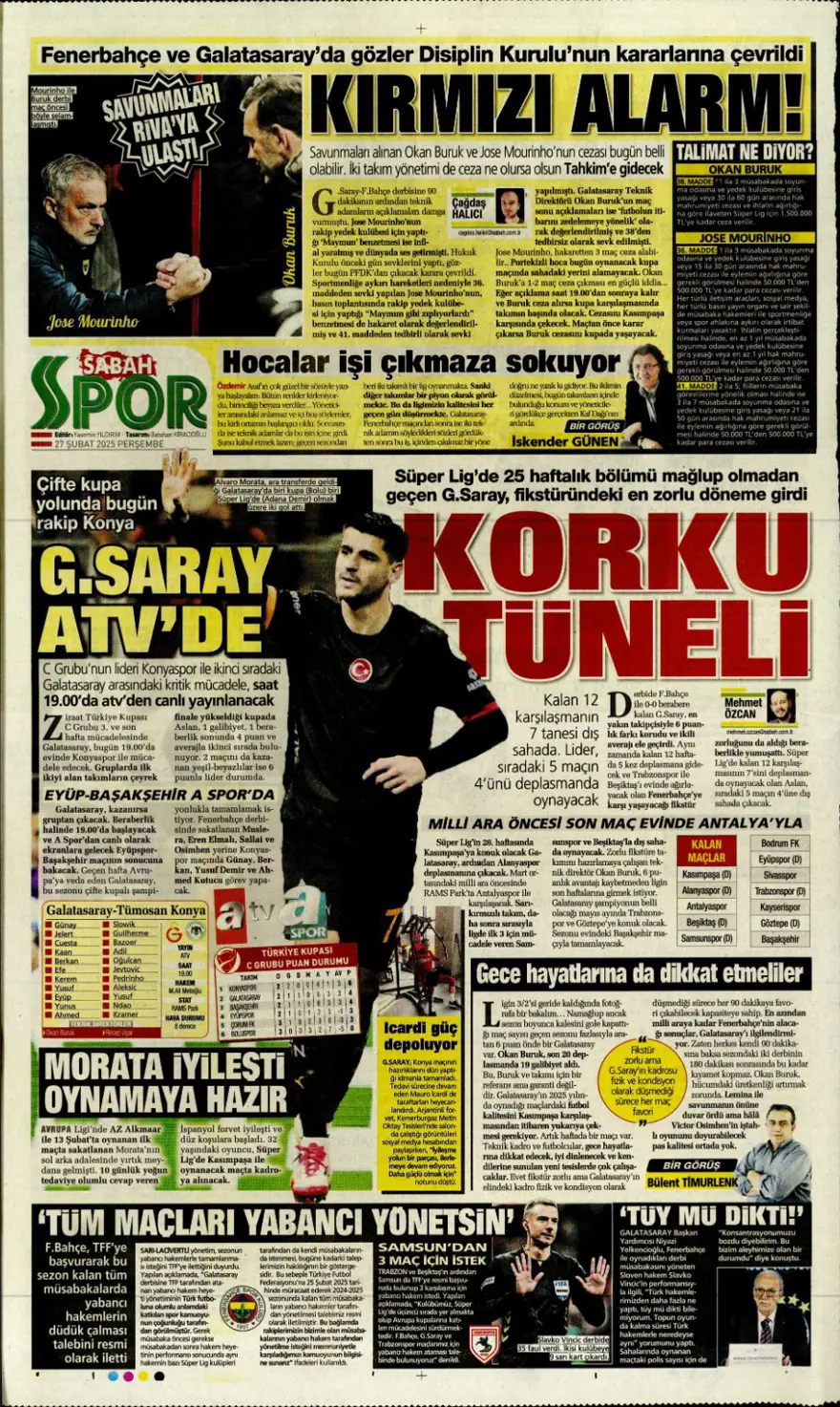 "Derbinin ardından gözler kupada" (27 Şubat 2025 spor manşetleri) 8