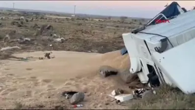 Şırnak'ta buğday yüklü TIR devrildi: 2 yaralı