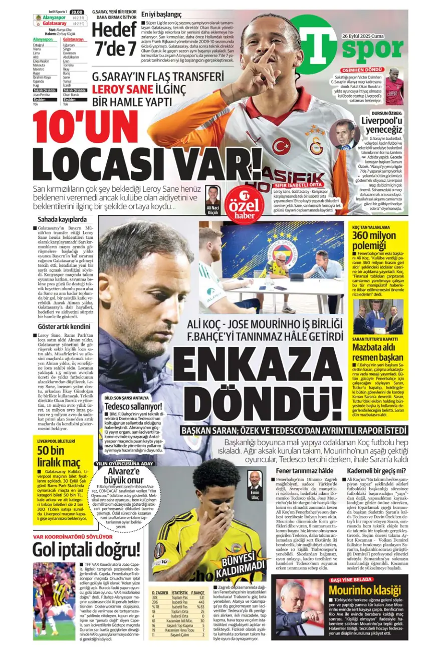 "Tedesco görüşme odasına" (26 Eylül 2025 spor manşetleri) 21 "Tedesco görüşme odasına" (26 Eylül 2025 spor manşetleri) 21