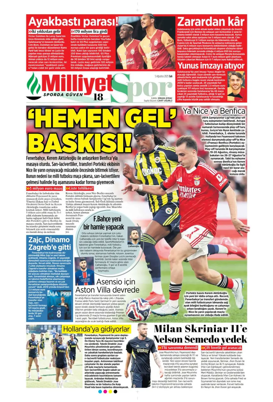 "Mou'nun prensi Kerem" (5 Ağustos spor manşetleri) 14 "Mou'nun prensi Kerem" (5 Ağustos spor manşetleri) 14