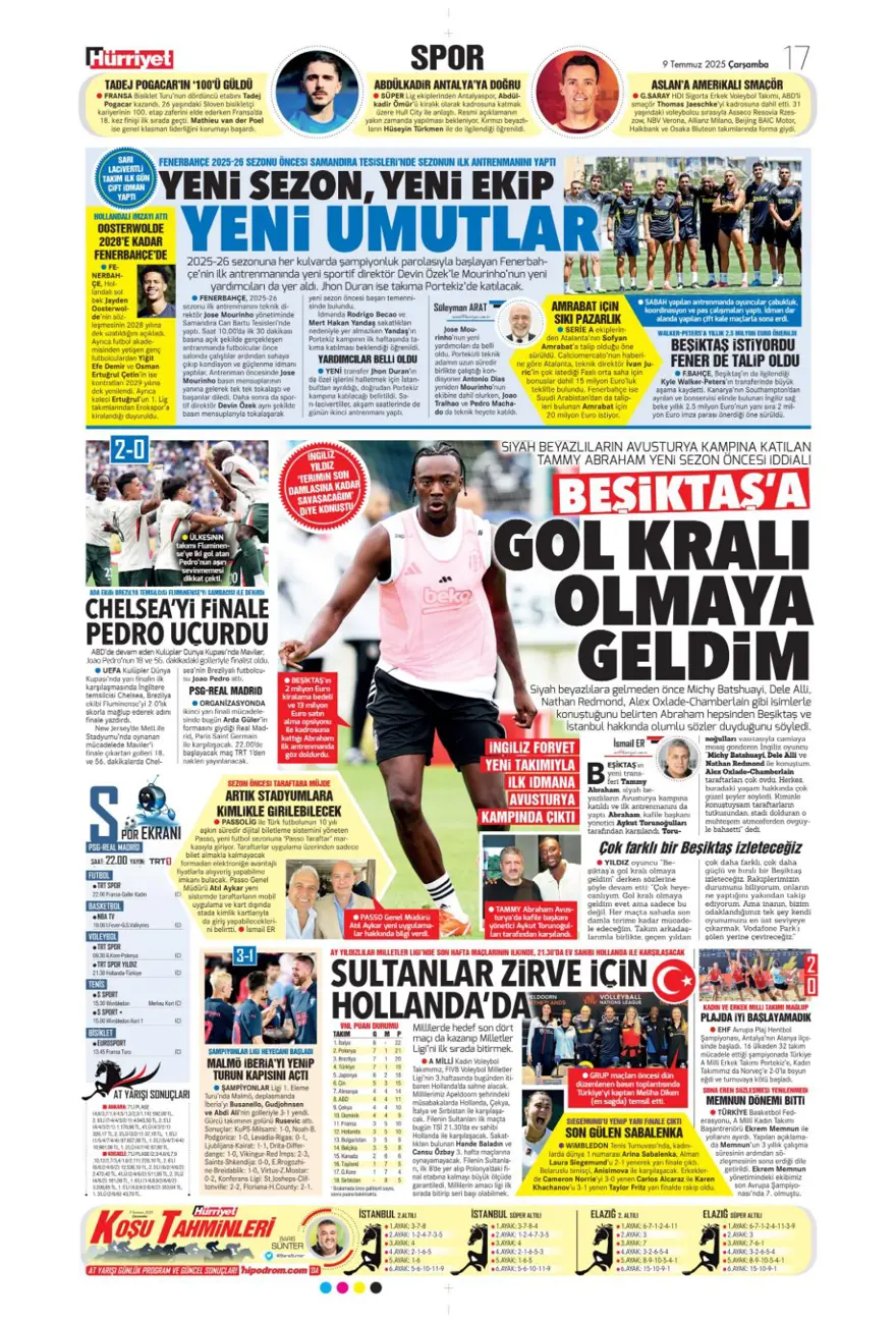 "Peters'a resmi teklif" (9 Temmuz 2025 spor manşetleri) 7