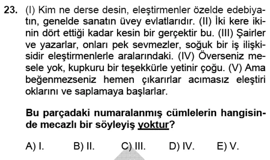 YGS Türkçe Soru ve Yanıtları 22