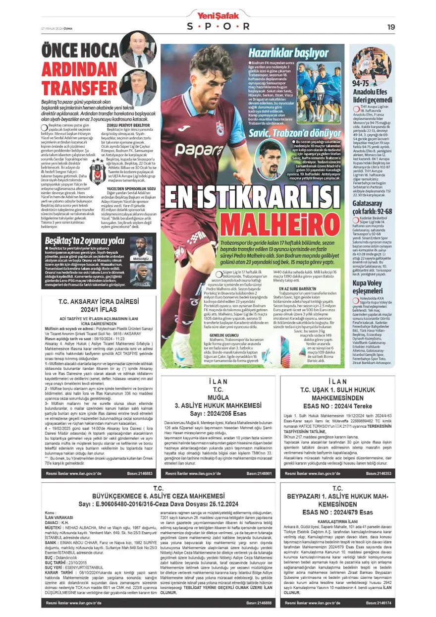 "Mourinho'dan Rashford'a davet" (27 Aralık 2024 spor manşetleri) 16