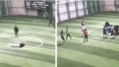 Halı sahada dili boğazına kaçan kişi böyle kurtarıldı