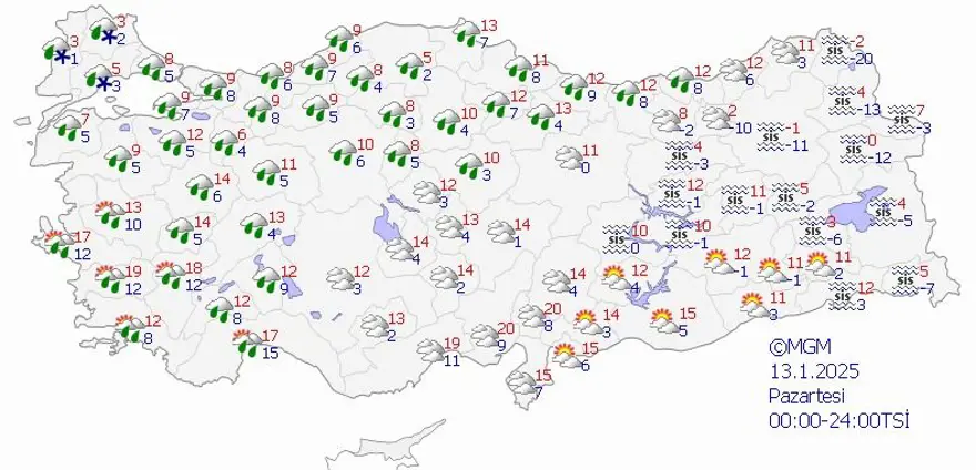 13 OCAK PAZARTESİ HAVA DURUMU 8