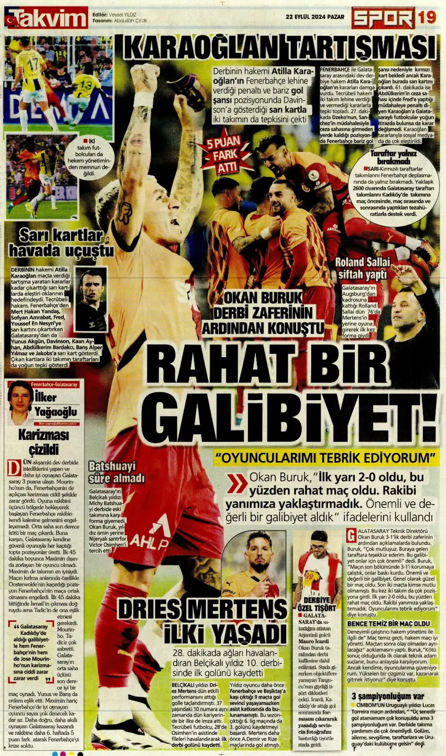 "Kadıköy Aslan'ı Galatasaray" (22 Eylül 2024 spor manşetleri) 28