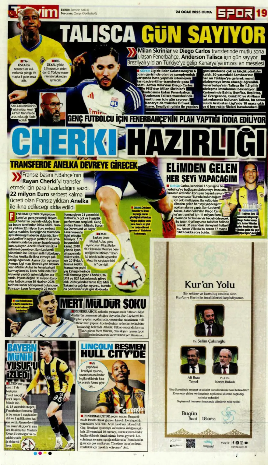 "Pavlovic sürprizi" (24 Ocak 2025 spor manşetleri) 31