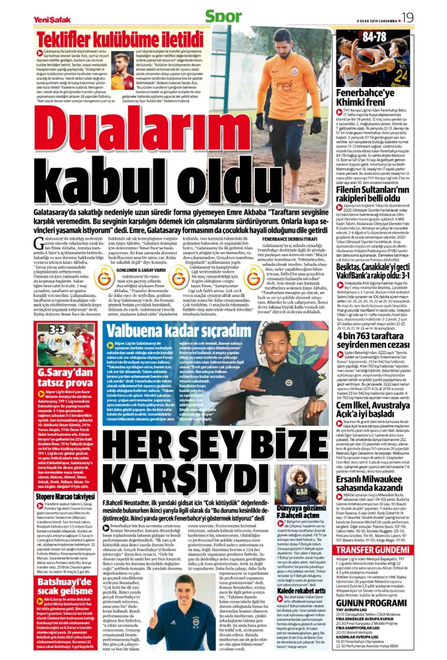 Günün spor manşetleri (09 Ocak 2019) 18