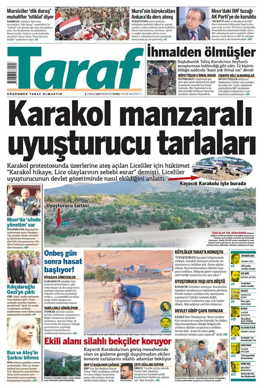 8 Temmuz 2013 gazete manşetleri 16