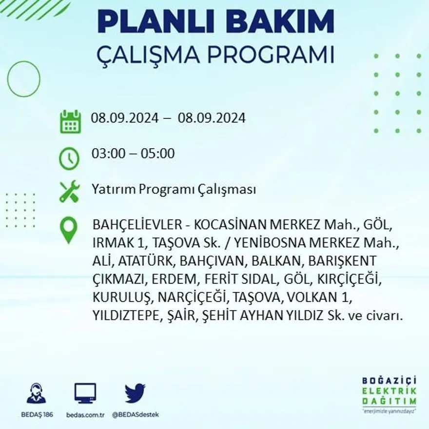 Bu ilçelerde oturanlar dikkat! 8 saat elektrik kesintisi yaşanacak: Elektrikler ne zaman gelecek? (8 Eylül BEDAŞ kesinti programı) 11