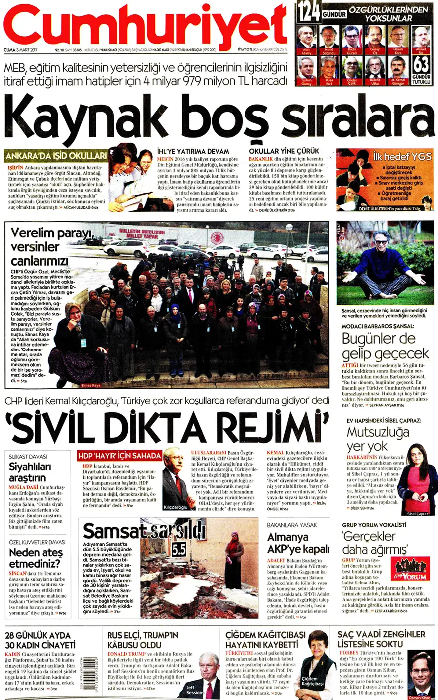 Günün gazete manşetleri - 3 Mart 2017 11