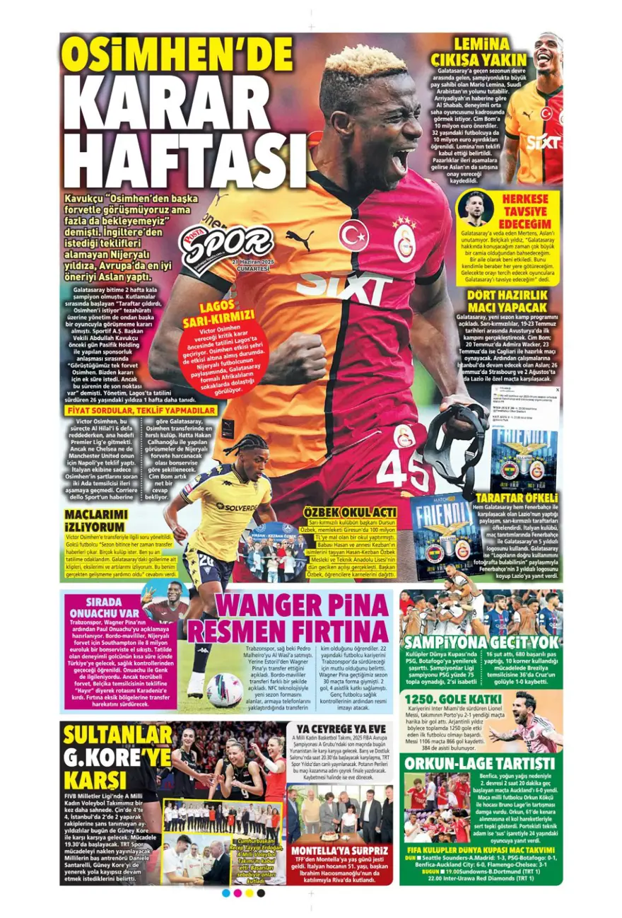 "Osimhen'de karar haftası" (21 Haziran 2025 spor manşetleri) 10