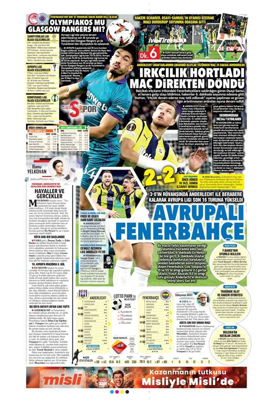 "Fener işi bitirdi" (21 Şubat 2025 spor manşetleri) 14