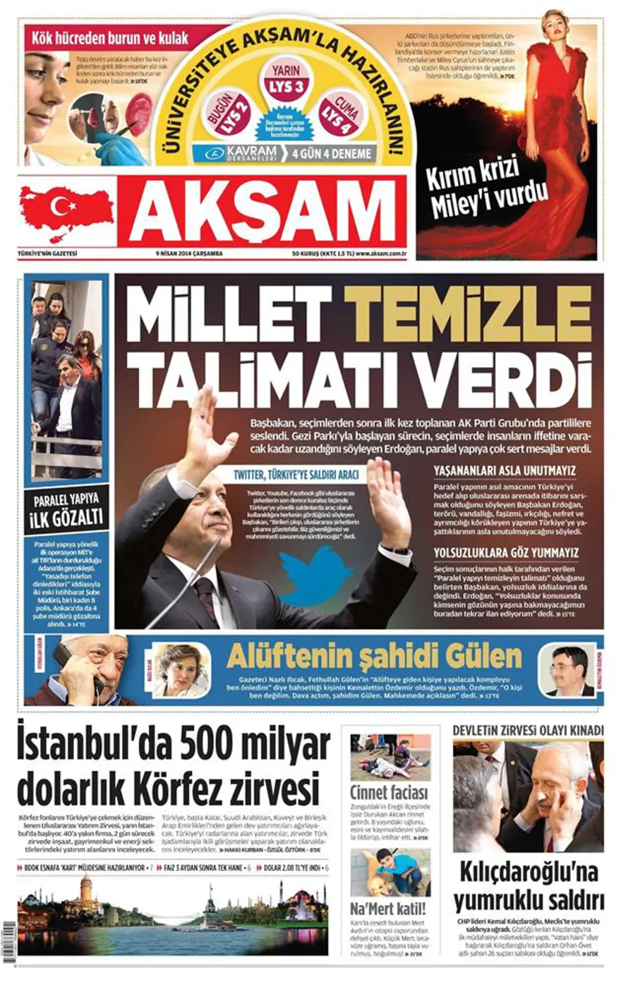 Günün gazete manşetleri - 9 Nisan 2014 12