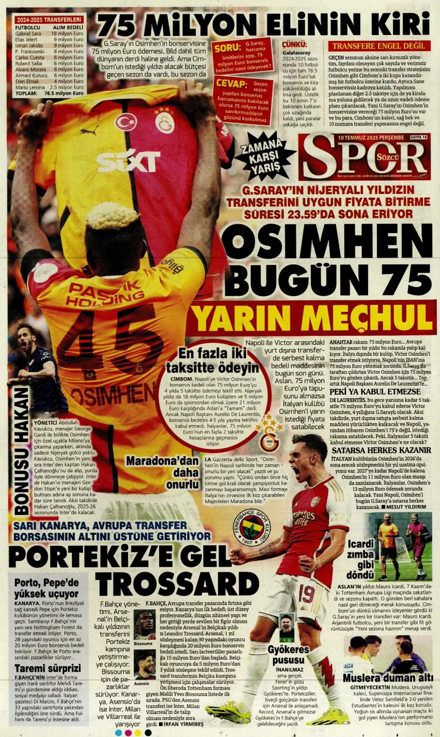 "Fenerbahçe'den Kerem harekatı" (10 Temmuz 2025 spor manşetleri) 19
