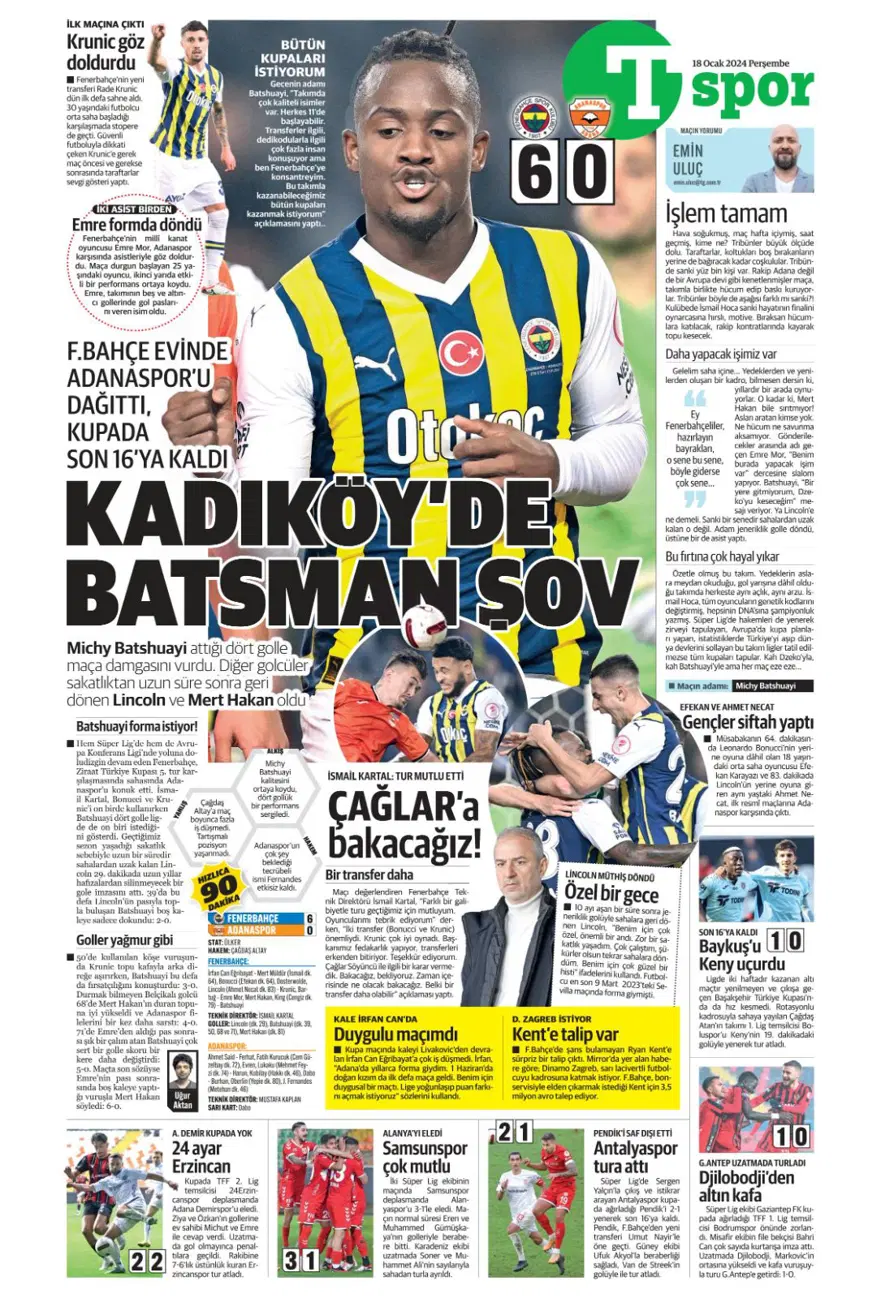 "Aslan'dan Mangala harekatı" (18 Ocak 2024 spor manşetleri) 15 "Aslan'dan Mangala harekatı" (18 Ocak 2024 spor manşetleri) 15