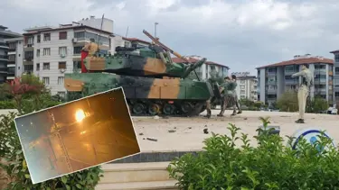 Anıt tanka çarpan otomobil alev aldı