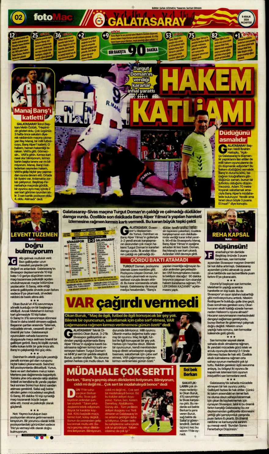"Bayram yarım kaldı" (9 Aralık 2024 spor manşetleri) 3