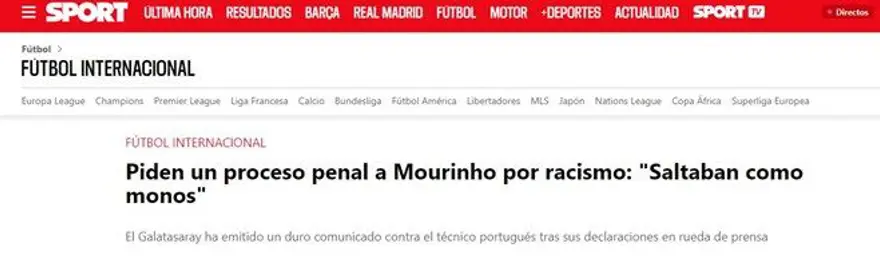 Maymun söylemi dünya basınında: "Mourinho'nun başı dertte, Galatasaray dava açacak" 6