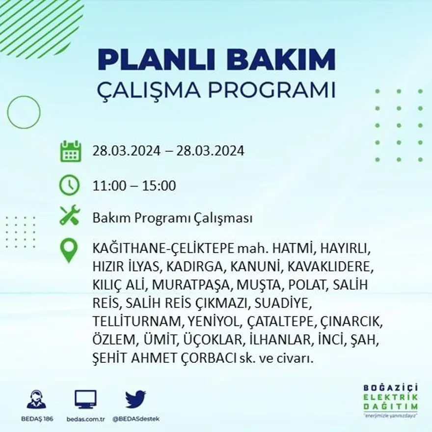 İstanbul'un 19 ilçesinde elektrik kesintisi: Elektrikler ne zaman gelecek? (28 Mart tarihli BEDAŞ kesinti programı) 40