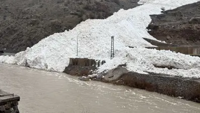 Hakkari'de çığ düşme anı böyle görüntülendi | Onlarca araç yolda kaldı