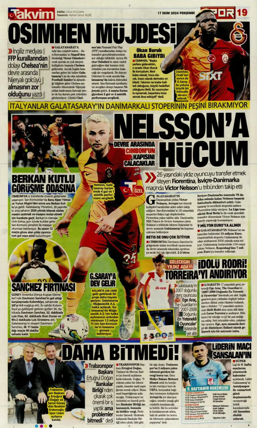 “İtalyan orta saha Fener'e” (17 Ekim 2024 spor manşetleri) 12