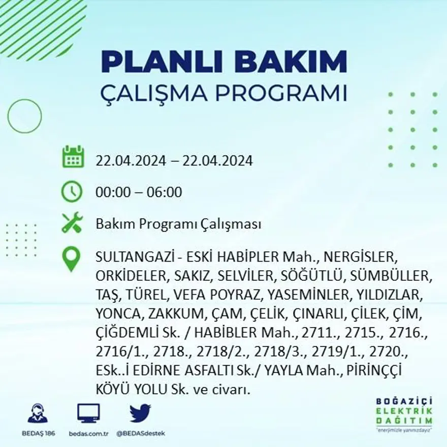 22 Nisan tarihli BEDAŞ kesinti programı: İstanbul'un 18 ilçesinde elektrik kesintisi: Elektrikler ne zaman gelecek? 67 22 Nisan tarihli BEDAŞ kesinti programı: İstanbul'un 18 ilçesinde elektrik kesintisi: Elektrikler ne zaman gelecek? 67