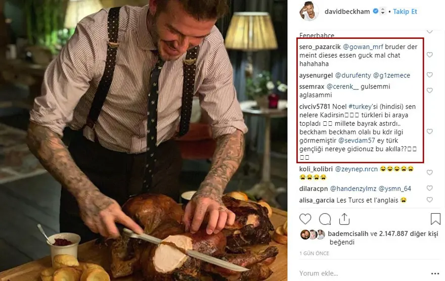 David Beckham'ın hindi (Turkey) paylaşımına Türkler yorum yağdırdı 10 David Beckham'ın hindi (Turkey) paylaşımına Türkler yorum yağdırdı 10