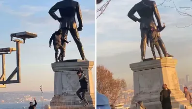 Atatürk Anıtı'na demir sopayla saldırdı: Gözaltına alındı