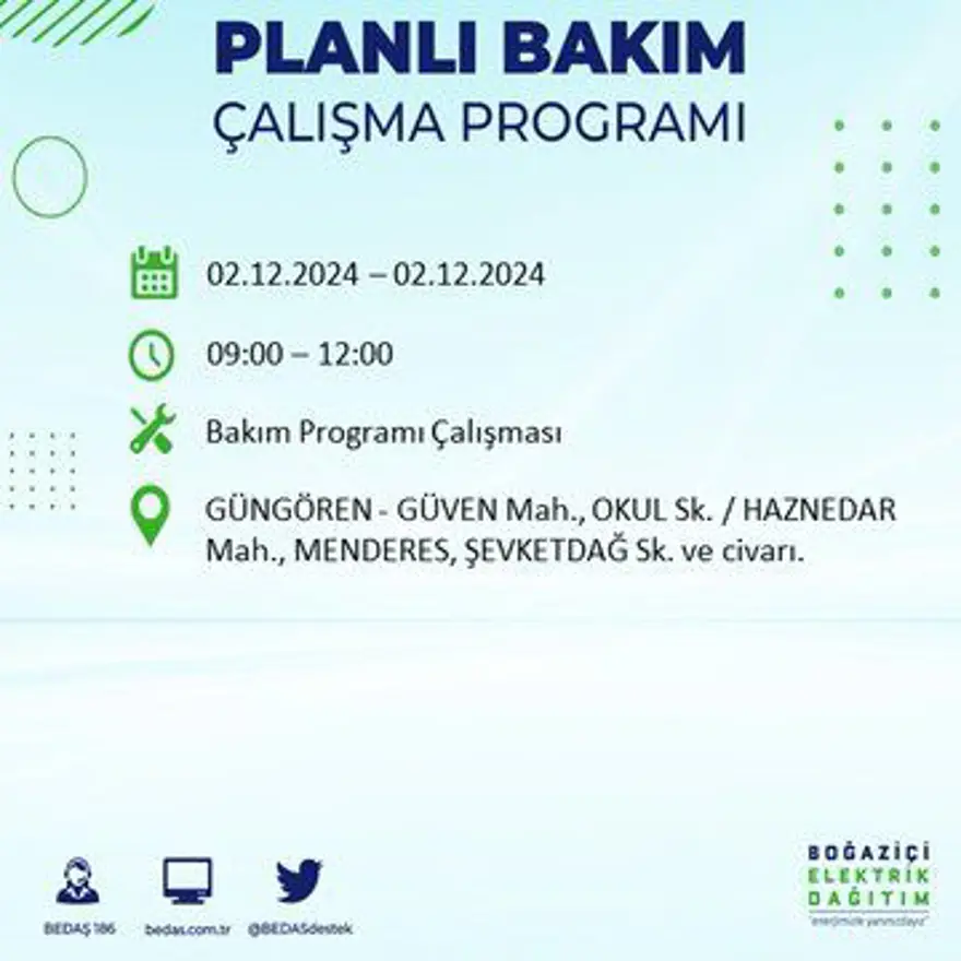 İstanbul'un 20 ilçesinde elektrik kesintisi: Elektrikler ne zaman gelecek? BEDAŞ 2 Aralık kesinti programını paylaştı 23 İstanbul'un 20 ilçesinde elektrik kesintisi: Elektrikler ne zaman gelecek? BEDAŞ 2 Aralık kesinti programını paylaştı 23