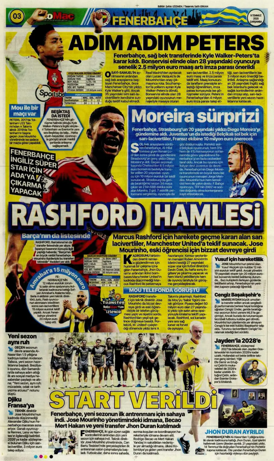 "Peters'a resmi teklif" (9 Temmuz 2025 spor manşetleri) 5