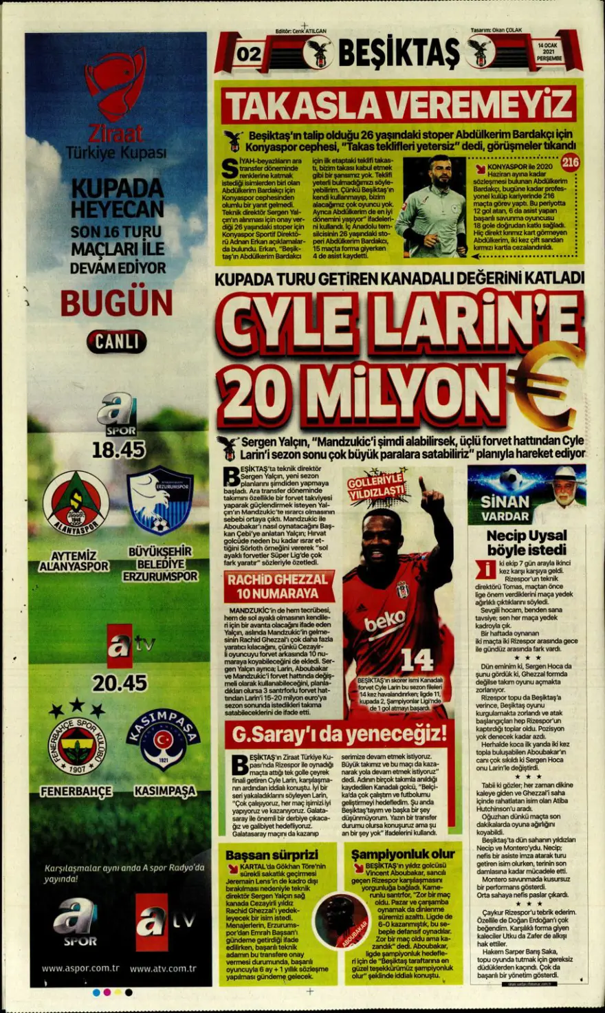 Günün spor manşetleri (14 Ocak 2021) 3