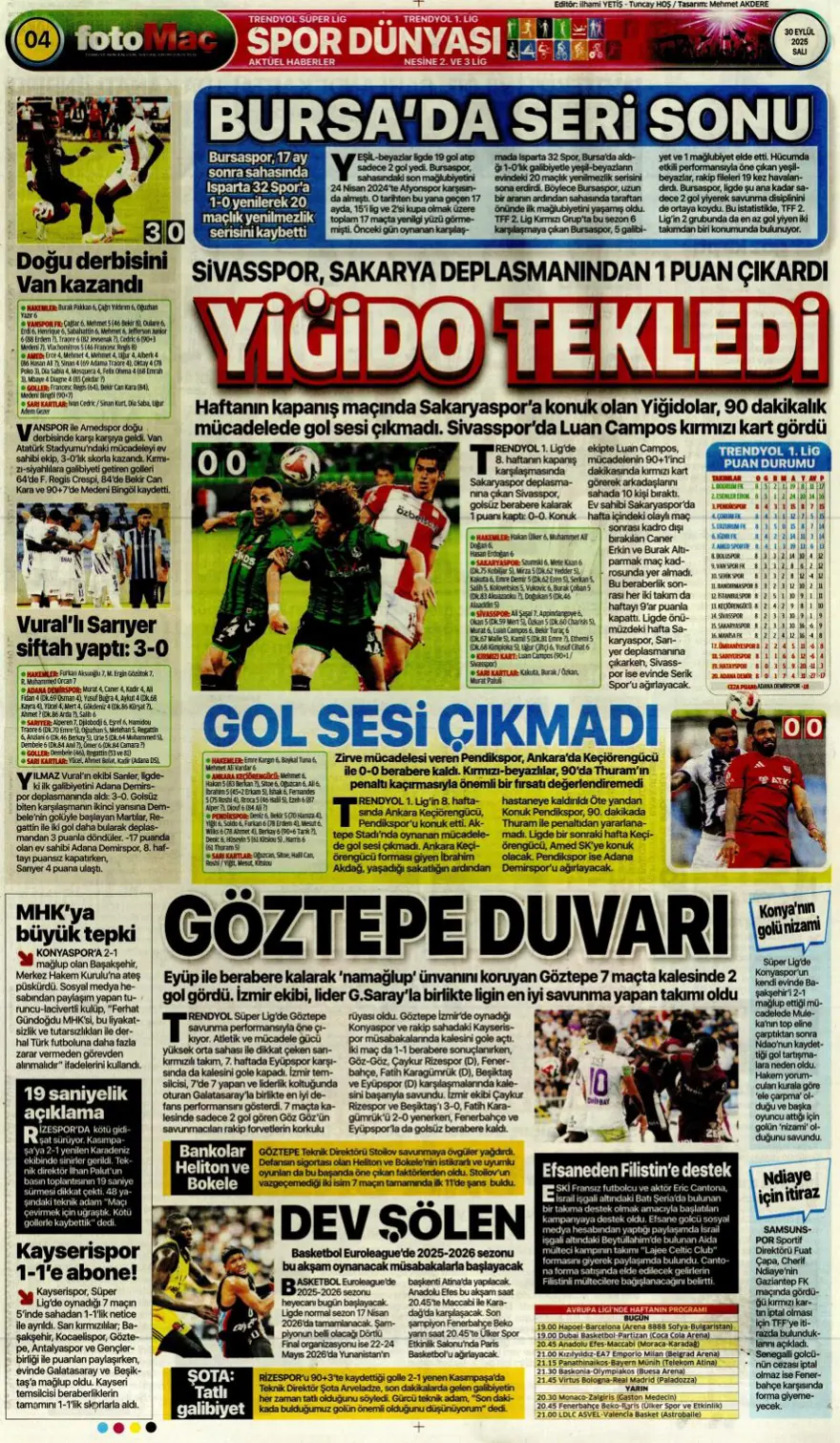 "Cehennem Liverpool'u bekliyor" (30 Eylül 2025 spor manşetleri) 9