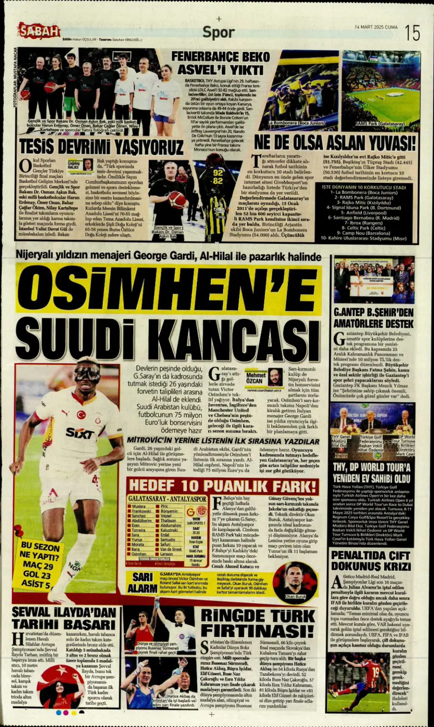 "Yazık oldu" (14 Mart 2025 spor manşetleri) 7